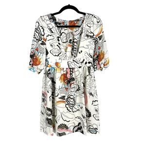 Unique Sketch Comic Puff Sleeve Mini Dress 4-6